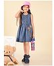 Lilpicks Couture Sleeveless Frill Detailed & Embroidered Butterfly Detailed Fit & Flare Denim Dress - Blue