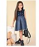 Lilpicks Couture Sleeveless Peter Pan Collar Polka Dot Printed Fit & Flare Denim Dress - Blue