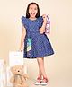 Lilpicks Couture Cap Frill Sleeves Polka Dot Printed Fit & Flare Dress -Blue
