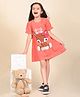 Lilpicks Couture Half Sleeves Baby Deer & Polka Dot Printed A Line Dress - Orange