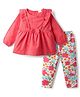 Babyhug 100% Cotton Full Sleeves Stiffly Top & Leggings With Floral Print - Red & White