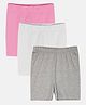 Kiddopanti Pack Of 3 Solid Cycling Shorts - Baby Pink White & Grey Melange