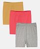 Kiddopanti Pack Of 3 Solid Cycling Shorts - Skin Coral Red & Grey Melange