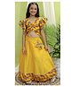 BownBee Half Flutter Sleeves  Chanderi Floral Printed Choli With Coordinating Lehenga - Yellow