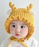 Ziory Reindeer Horn Designed Tie Knot Knitted & Frill Detailed Cap - Yellow-  Diameter 48-50 Cms