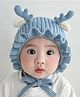 Ziory Reindeer Horn Designed Tie Knot Knitted & Frill Detailed Cap - Blue
