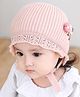 Ziory Flower Embroidered Knitted Tie Knot Cap - Pink-  Diameter 48-50 Cms