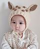 Ziory Deer Ear Designed Tie Knot Knitted &Frill Detailed Beanie Cap - Beige