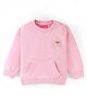 Little Kangaroos Full Sleeves Drop Shoulder Sweat Shirt With Patch & Front Pockets - Pink