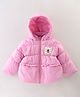 Little Kangaroos Full Sleeves Quilted Winter Jacket with Bear Patch - Pink