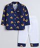 Little Clothing Full Sleeves Tiger Face Printed Shirt With Coordinating Pajama Set - Blue