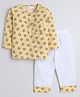 Little Clothing Unisex Full Sleeves Popcorn Printed Tee  And Pyjama Set - Yellow