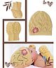 BHARATASYA 100% Cotton Flower Detailed Knitted Cap Mittens & Socks Set - Yellow
