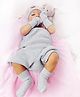 BHARATASYA 100% Cotton Flower Detailed Knitted Cap Mittens & Socks Set - Grey- Diameter 30 Cms