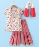 Babyhug Three Forth Sleeve Kurti Sharara And Dupatta With Print Floral Embroidery - Pink & White