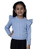 JoE Hazel  Butterfly Frill Shoulder Detailed Stone Embellished & Cable Knitted  Pullover Sweater  - Sky Blue
