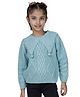 JoE Hazel Full Sleeves Peter Pan Collar Pearl Embellished & Wooven Detailed  Pullover Sweater - Aqua Blue