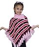 JoE Hazel Three Fourth Sleeves Striped Pattern Designed & Pearl Embellished Kaleidoscopic Poncho Sweater - Light Pink