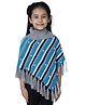 JoE Hazel Three Fourth Sleeves Striped Pattern Designed & Pearl Embellished Kaleidoscopic Poncho Sweater - Light Grey