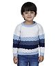 JoE Hazel Full Sleeves Woven Design Detailed Colour Blocked Sweater - Sky Blue & White