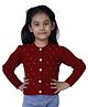 JoE Hazel Full Sleeves Pearl Embellished Wooven Detailed  Cardigan - Brick Red