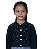 JoE Hazel Full Sleeves Pearl Embellished Wooven Detailed  Cardigan -  Navy Blue
