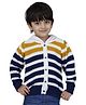 JoE Hazel Full Sleeves Dual Hue Rugby Stripped Hooded Sweater - White & Blue