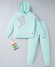 Ed-a-Mamma Cotton Sustainable Full Sleeves Hooded Winter Wear Suits Text Print - Aqua Blue