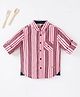 Ed-a-Mamma Cotton Knit Sustainable Cotton Full Sleeves Striped Shirt - Red