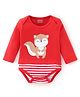 Babyhug 100% Cotton Knit Full Sleeves Onesie Stripes & Fox Print - Red