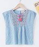Ed-a-Mamma Cotton Sustainable Short Sleeves Embroidered Panel Striped Top - Blue