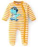 Babyhug Cotton Knit Full Sleeves Footed Sleep Suit Dino Print & Striped - Yellow