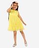 Kidsdew  Sleeveless Glitter Printed  Gathered A Line Dress With Cotton Lining - Yellow