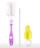 Bembika Baby Bottle Brush Baby Feeding Bottle Cleaner Brush 3 Piece - Pink And Yellow