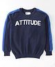 Smarty Boys 100% Cotton Flatknitted Full Sleeves Sweater With Text Print - Black & Blue