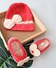 Woonie Crochet Design Bow Applique Cap And Booties  - Coral Red