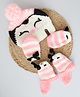 Woonie Hand Knitted Penguin Design Cap With Coordinating  Mittens And Booties Set - Pink