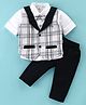 Mom's pet Fleece  Full Sleeves Solid Shirt With Plaid Tartan Checked Waistcoat & Coordinating Pre Winter Pant Set - Black