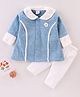 Mom's pet  Full Sleeves Fur Lined Flower Applique Detailed Winter Dress & Leggings - Blue