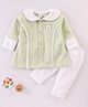 Mom's pet  Full Sleeves Fur Lined Flower Applique Detailed Winter Dress & Leggings -  Green
