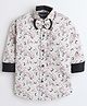 Polka Tots Full Sleeves Floral Abstract Printed Party Shirt With Attracted Dual Bow Tie Shirt  - Beige