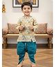 Polka Tots Full Sleeves Scallop Design Flower Motif Kurta & Gota Lace Embellished Dhoti - Blue