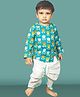 Polka Tots  Full Sleeves Lotus Motif Printed Kurta With Coordinating Dhoti  Set - Blue