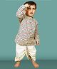 Polka Tots Full Sleeves Transcript Text Printed Kurta With Coordinating  Dhoti Set - Cream