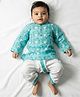 Polka Tots Full Sleeves Ethnic Turban Motif  Printed Kurta With Coordinating Dhoti Set - Sky Blue