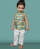 Polka Tots Sleeveless  Wolf & Rainbow Printed Kurta Pyjama Set - Green