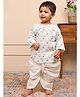 Polka Tots  Full Sleeves Elephant Printed Angrakha Kurta & Dhoti Pant Set - White & Blue