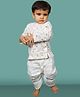 Polka Tots  Full Sleeves Elephant Printed Angrakha Kurta & Dhoti Pant Set - White & Mustard Yellow