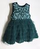 Cherry Crumble By Nitt Hyman Sleeveless Floral Embroidered  Layered Flare Party  Dress - Dark Green