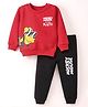 Bodycare Fleece Cotton Full Sleeves Winter Wear Sweatshirt & Lounge Pant Set Pluto Print - Red & Black